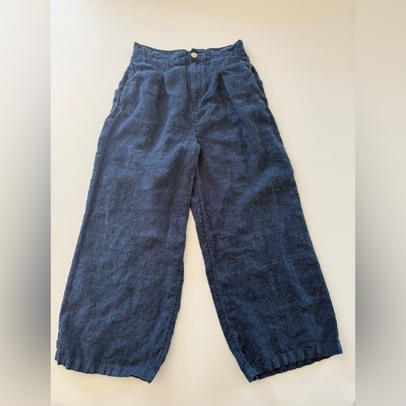 Halston-100% Linen-Wide Leg-Navy-Trouser-Pant-Spring-Summer-Light Weight-6 - Picture 1 of 11